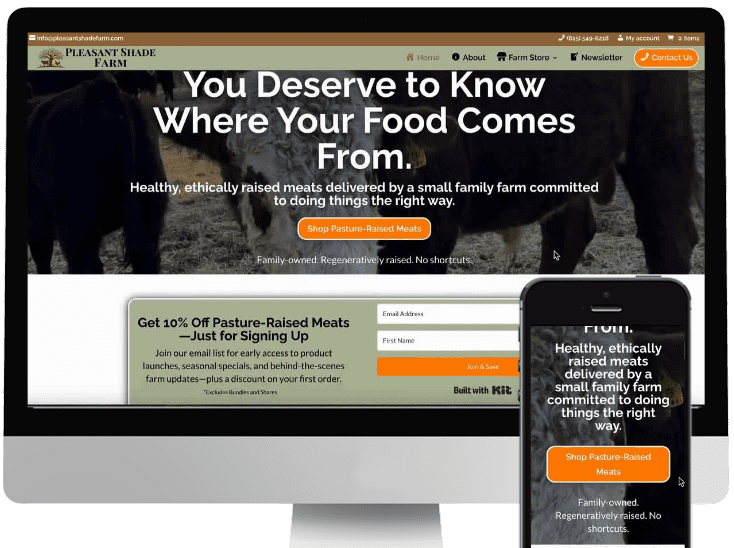 Pleasant Shade Farm website design by Homegrown Hosting – online store for pasture-raised meats