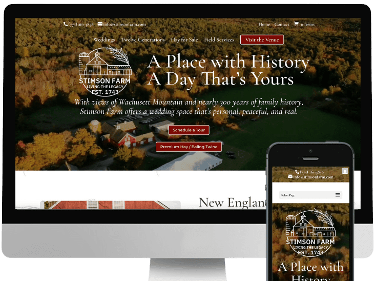 Stimson Farm website design – hay, field consulting, and wedding venue.